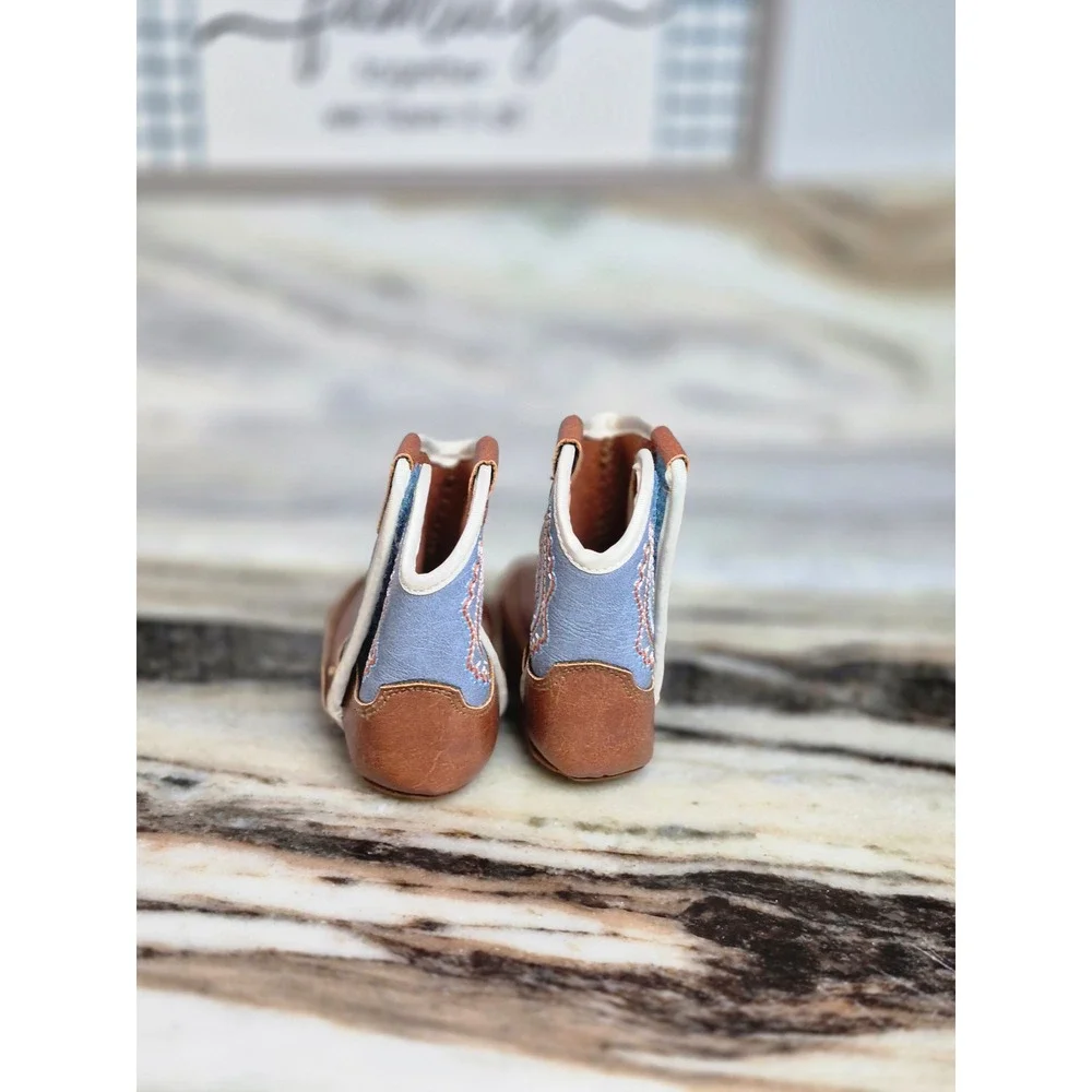 Ariat Shelby Baby Western Boots Brown Blue Faux Leather Crib Shoes 89259-00